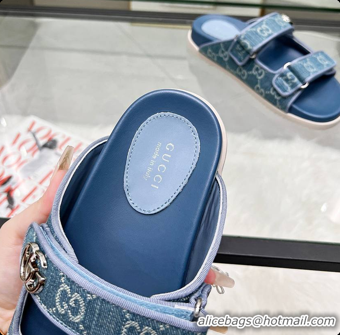 Good Product Gucci Sandal With Double G in Blue Denim 60702001