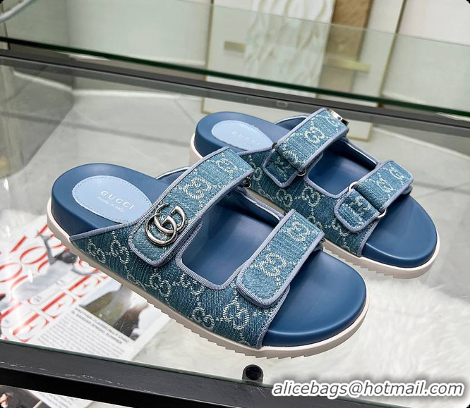 Good Product Gucci Sandal With Double G in Blue Denim 60702001