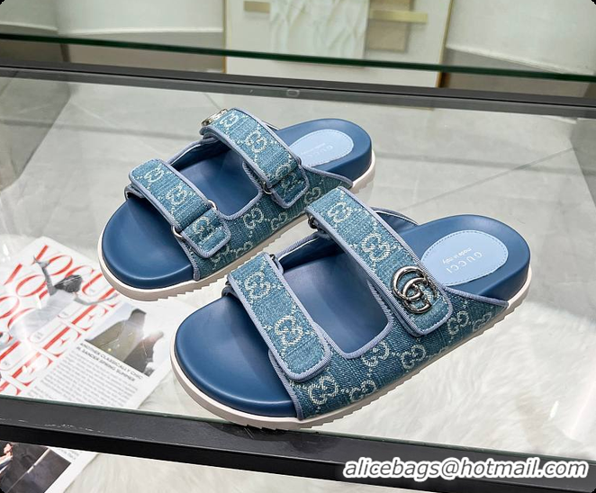 Good Product Gucci Sandal With Double G in Blue Denim 60702001