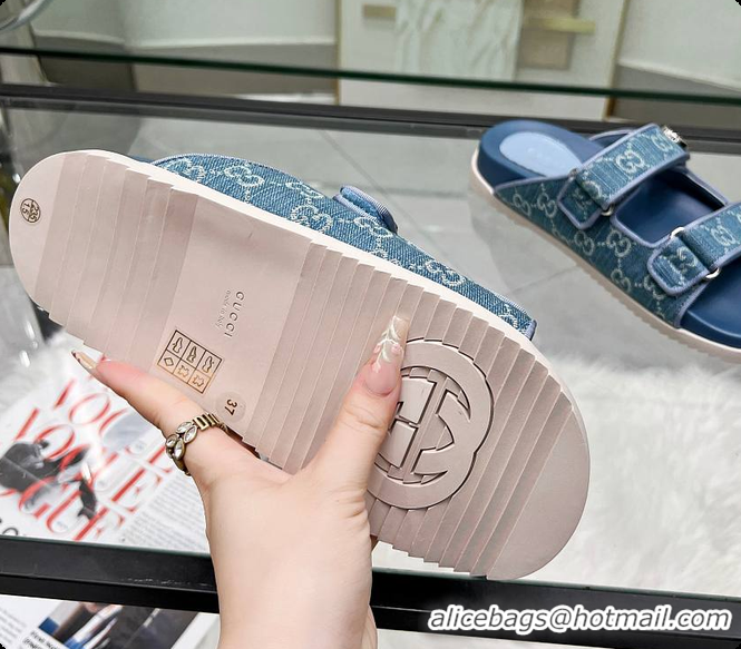 Good Product Gucci Sandal With Double G in Blue Denim 60702001