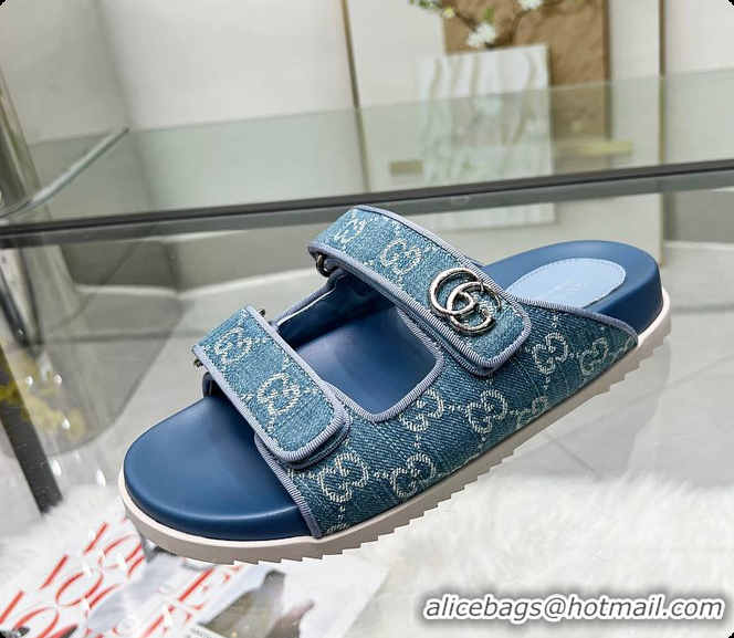 Good Product Gucci Sandal With Double G in Blue Denim 60702001