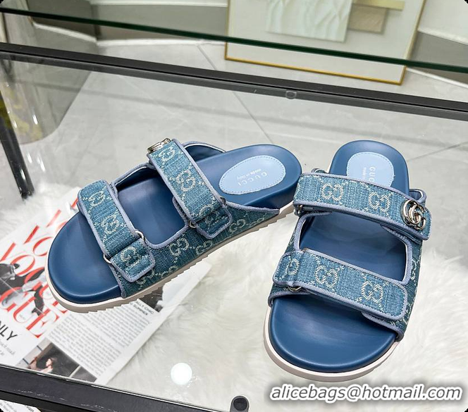 Good Product Gucci Sandal With Double G in Blue Denim 60702001
