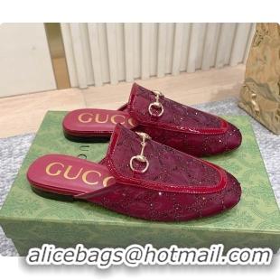 Stylish Gucci Horsebit Crystal Mule Loafers Red 60702002