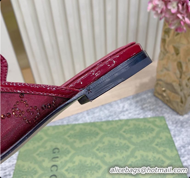 Stylish Gucci Horsebit Crystal Mule Loafers Red 60702002