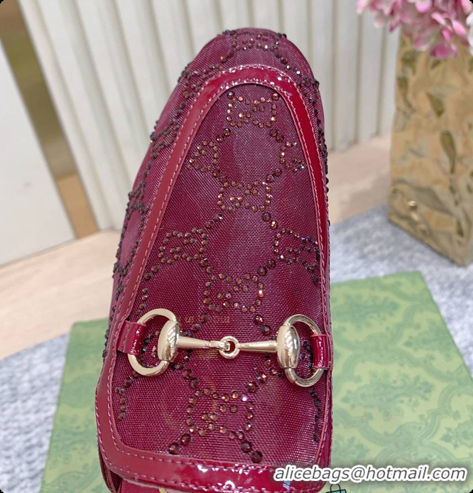 Stylish Gucci Horsebit Crystal Mule Loafers Red 60702002