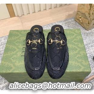Popular Style Gucci Horsebit Crystal Mule Loafers Black 60702002