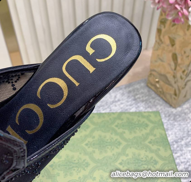 Popular Style Gucci Horsebit Crystal Mule Loafers Black 60702002