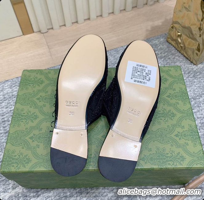 Popular Style Gucci Horsebit Crystal Mule Loafers Black 60702002
