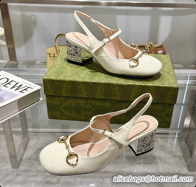 Most Popular Gucci Women's Horsebit Pump with Crystals White 60702004