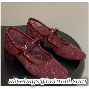 Shop Cheap Gucci Women's GG Crystal Ballet Flat Burgundy 60702004