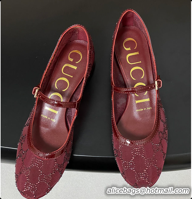 Shop Cheap Gucci Women's GG Crystal Ballet Flat Burgundy 60702004