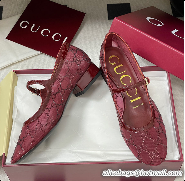 Shop Cheap Gucci Women's GG Crystal Ballet Flat Burgundy 60702004