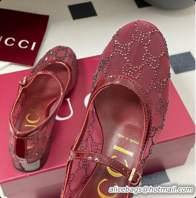 Shop Cheap Gucci Women's GG Crystal Ballet Flat Burgundy 60702004
