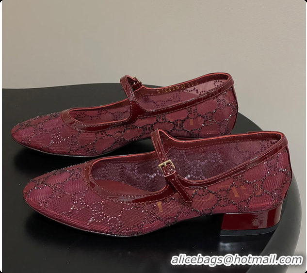 Shop Cheap Gucci Women's GG Crystal Ballet Flat Burgundy 60702004