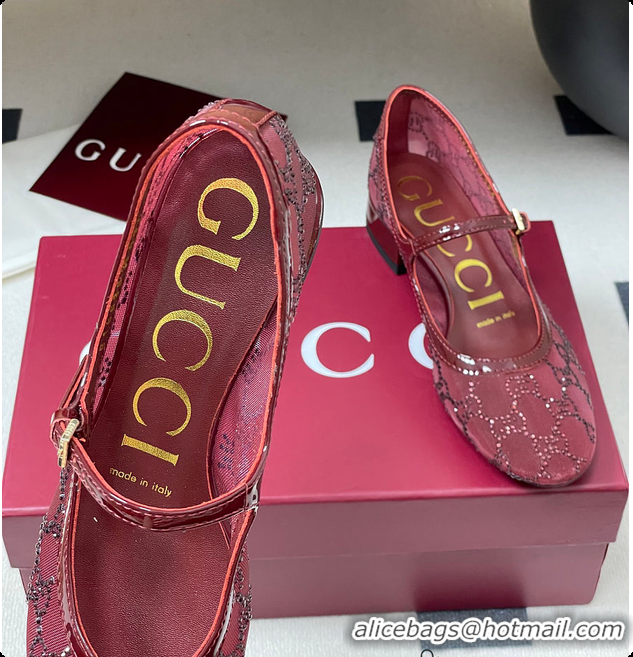 Shop Cheap Gucci Women's GG Crystal Ballet Flat Burgundy 60702004