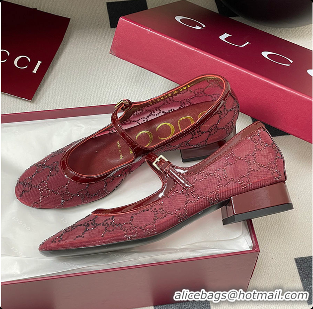 Shop Cheap Gucci Women's GG Crystal Ballet Flat Burgundy 60702004