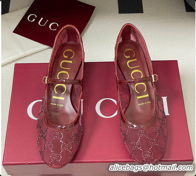 Shop Cheap Gucci Women's GG Crystal Ballet Flat Burgundy 60702004