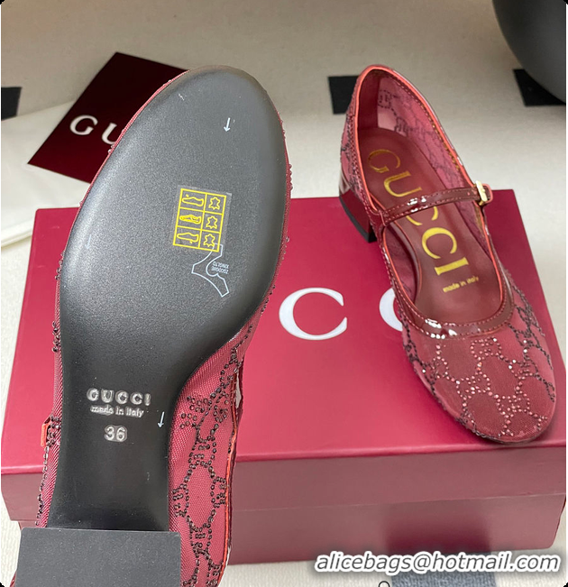 Shop Cheap Gucci Women's GG Crystal Ballet Flat Burgundy 60702004