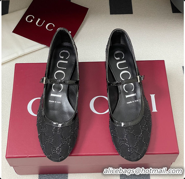 Pretty Style Gucci Women's GG Crystal Ballet Flat Black 60702004