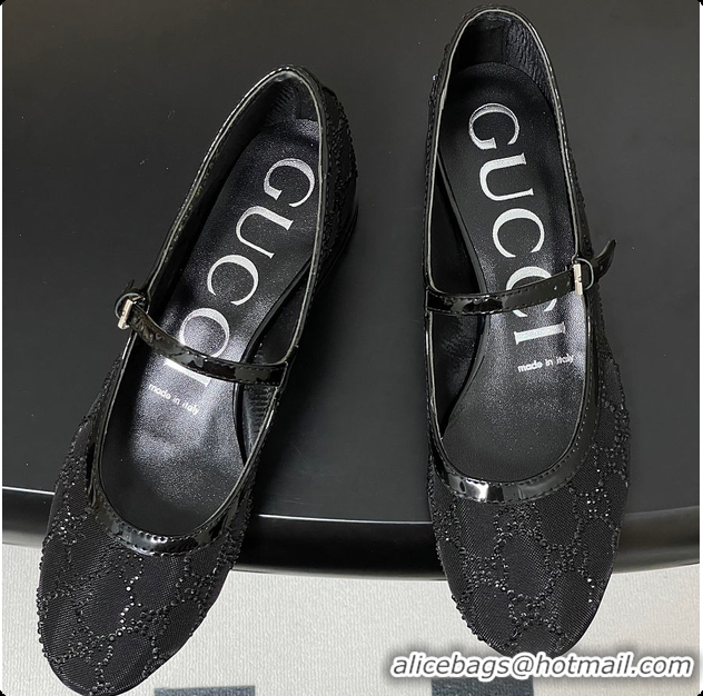 Pretty Style Gucci Women's GG Crystal Ballet Flat Black 60702004