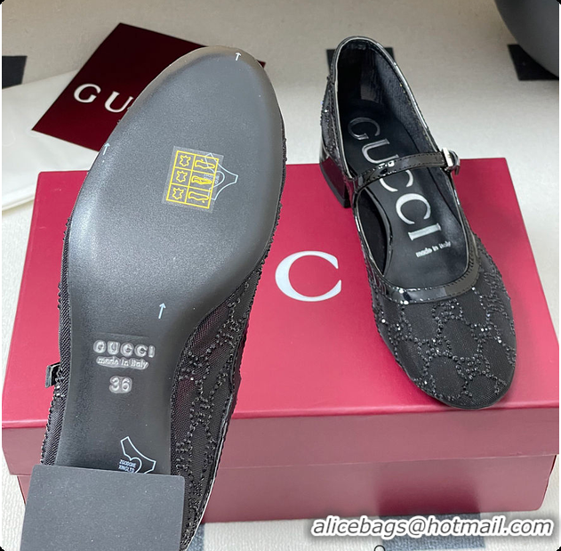 Pretty Style Gucci Women's GG Crystal Ballet Flat Black 60702004
