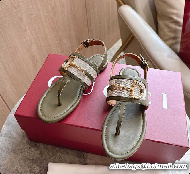 Sophisticated Gucci Horsebit Thong Sandal Green 60702006