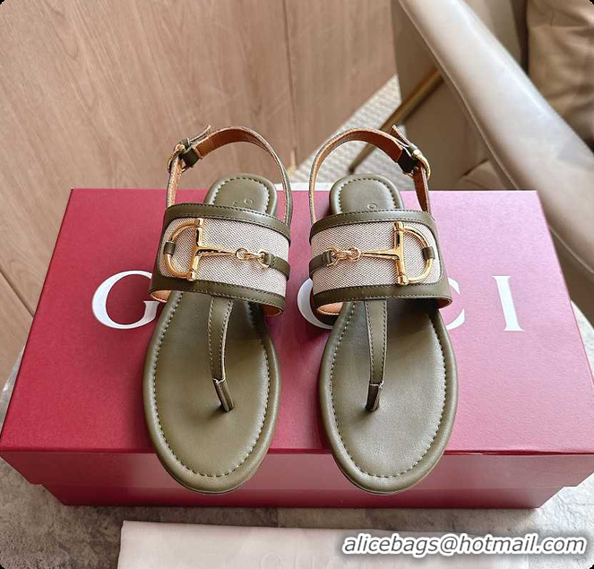 Sophisticated Gucci Horsebit Thong Sandal Green 60702006