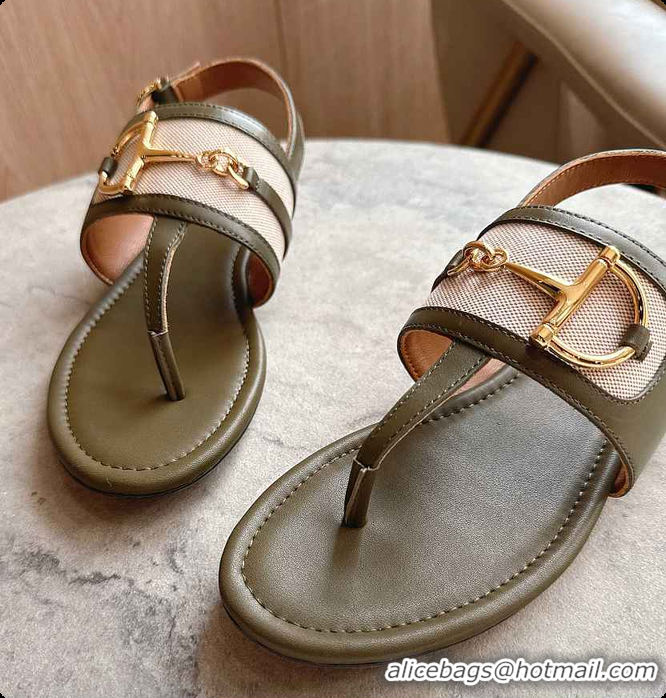 Sophisticated Gucci Horsebit Thong Sandal Green 60702006