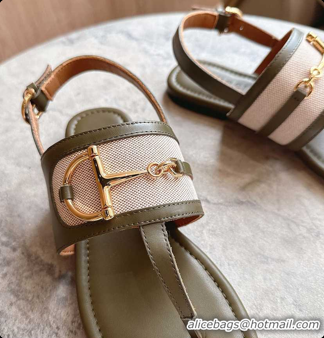 Sophisticated Gucci Horsebit Thong Sandal Green 60702006