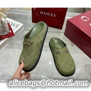Luxurious Gucci Horsebit Mule in Green GG Canvas 60702007