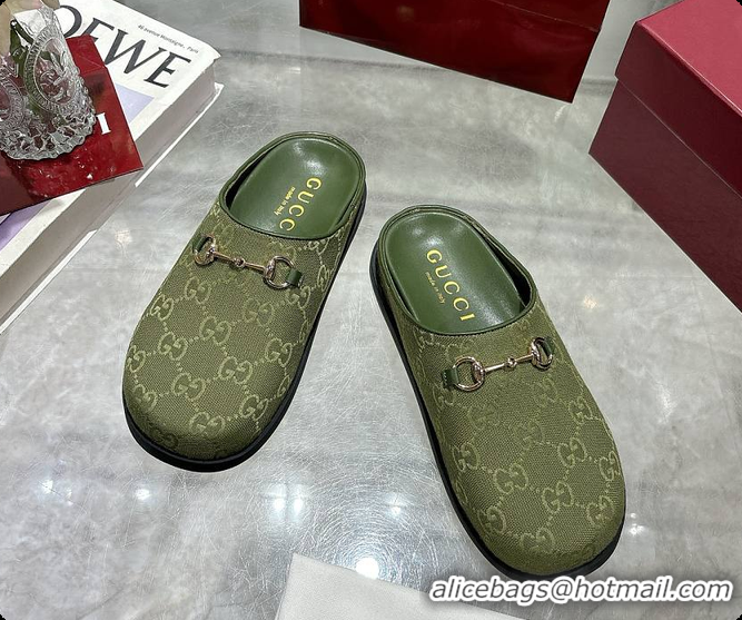 Luxurious Gucci Horsebit Mule in Green GG Canvas 60702007
