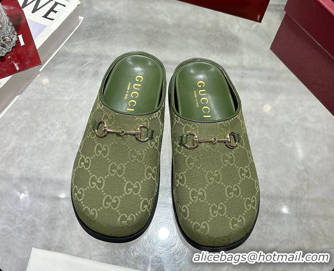 Luxurious Gucci Horsebit Mule in Green GG Canvas 60702007
