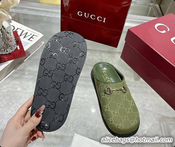 Luxurious Gucci Horsebit Mule in Green GG Canvas 60702007