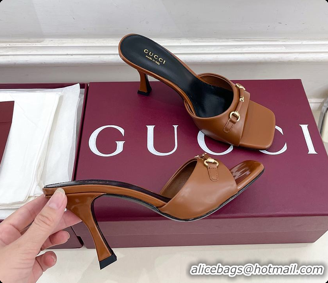 Low Cost Gucci Women's Slide Sandal With Horsebit in Brown 8.5cm 60702008