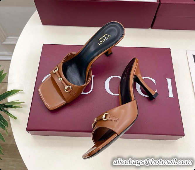 Low Cost Gucci Women's Slide Sandal With Horsebit in Brown 8.5cm 60702008