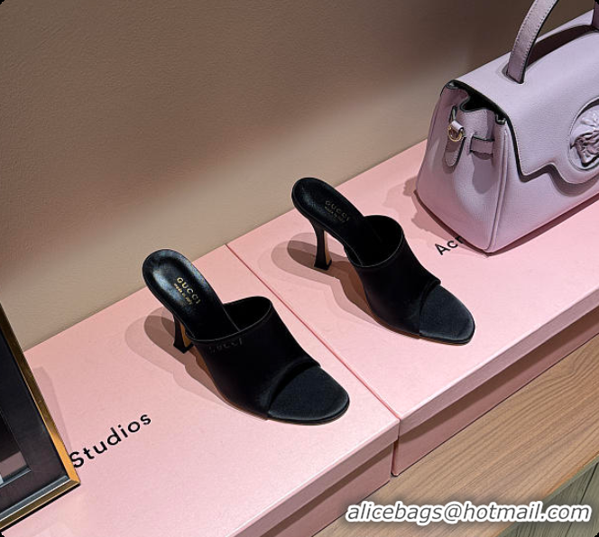 Unique Style Gucci Women's Slide Sandal Black Satin 60702009