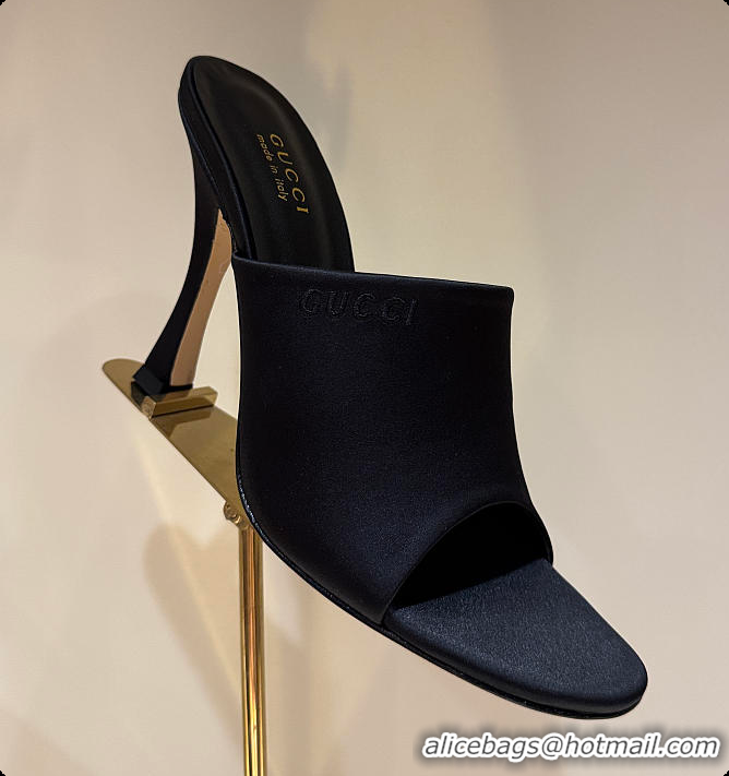 Unique Style Gucci Women's Slide Sandal Black Satin 60702009