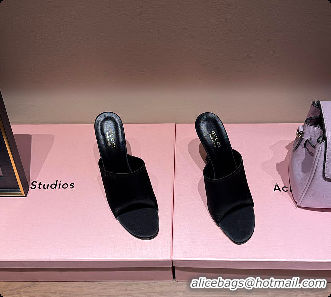 Unique Style Gucci Women's Slide Sandal Black Satin 60702009