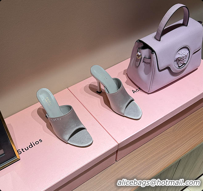 Buy Discount Gucci Women's Slide Sandal Light Blue Satin 60702009