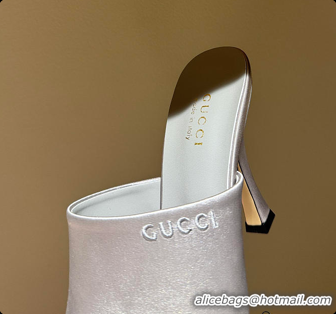Buy Discount Gucci Women's Slide Sandal Light Blue Satin 60702009