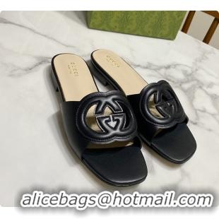 Purchase Gucci Slide Sandal with Interlocking G Black Leather 60702010