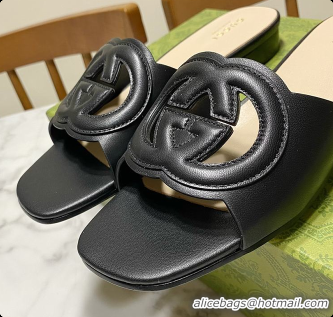 Purchase Gucci Slide Sandal with Interlocking G Black Leather 60702010