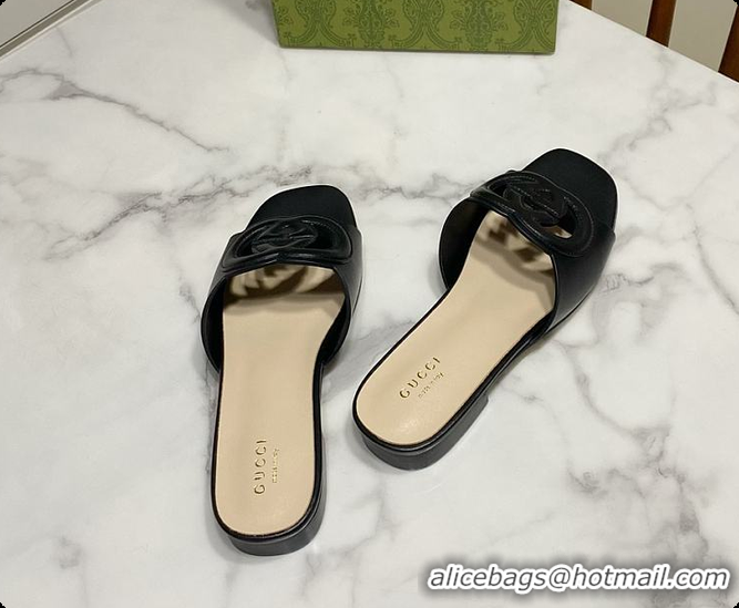 Purchase Gucci Slide Sandal with Interlocking G Black Leather 60702010