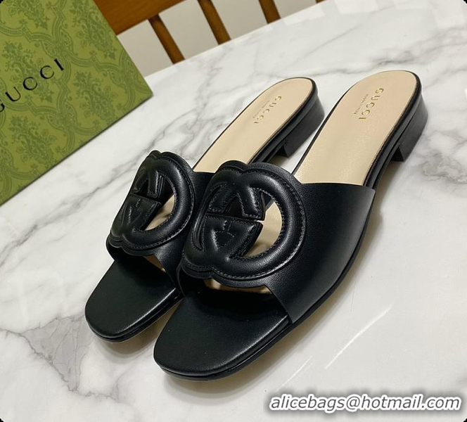Purchase Gucci Slide Sandal with Interlocking G Black Leather 60702010