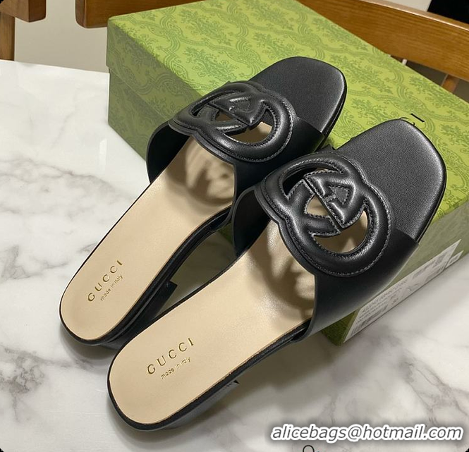 Purchase Gucci Slide Sandal with Interlocking G Black Leather 60702010