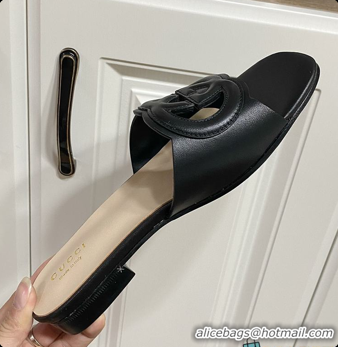 Purchase Gucci Slide Sandal with Interlocking G Black Leather 60702010