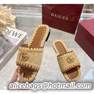 Pretty Style Gucci Double G Slide Sandals in Raffia Crochet 60702012