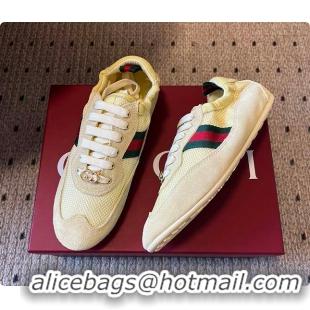 Top Grade Gucci Women's Gucci Shift Trainers in Light Yellow Fabric 60702013