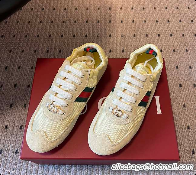 Top Grade Gucci Women's Gucci Shift Trainers in Light Yellow Fabric 60702013