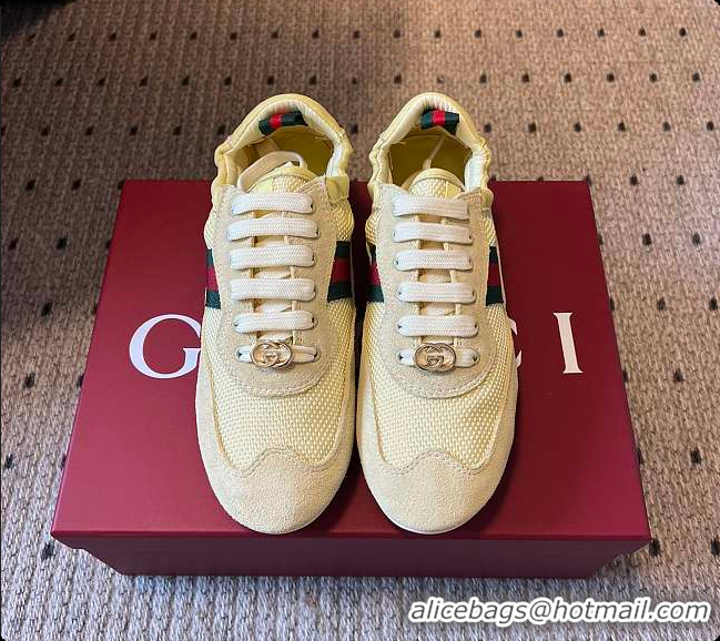 Top Grade Gucci Women's Gucci Shift Trainers in Light Yellow Fabric 60702013